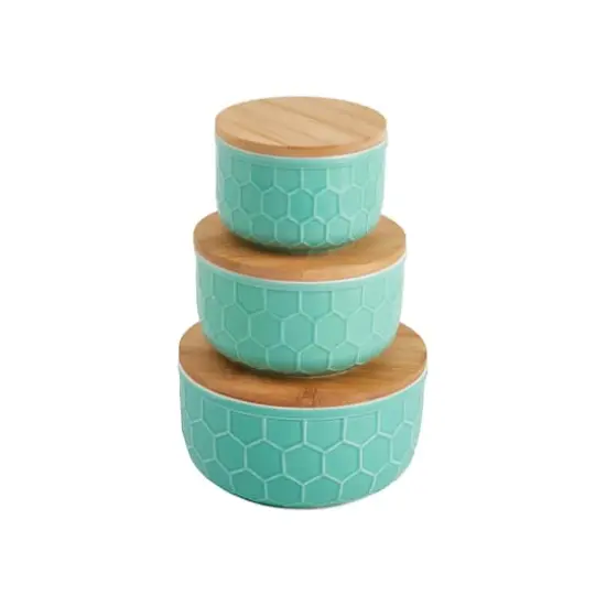 Hello Honey&reg; Mint Green Ceramic Bowls with Bamboo Lids Set {1}
