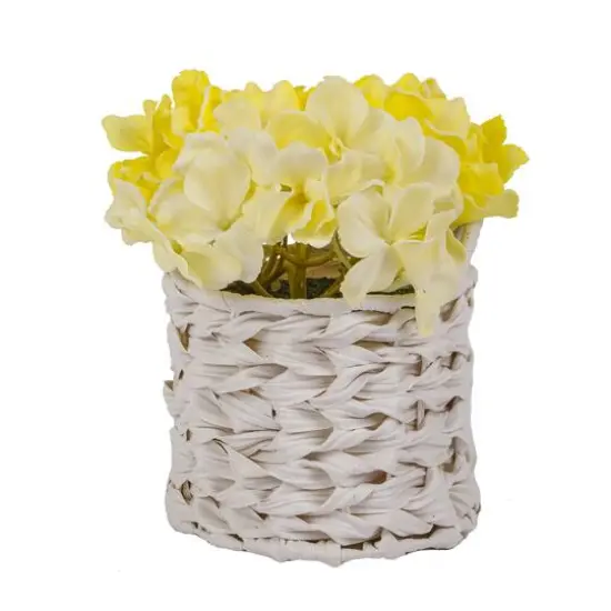 10" Hydrangea Bouquet in Natural Basket Light Yellow {1}