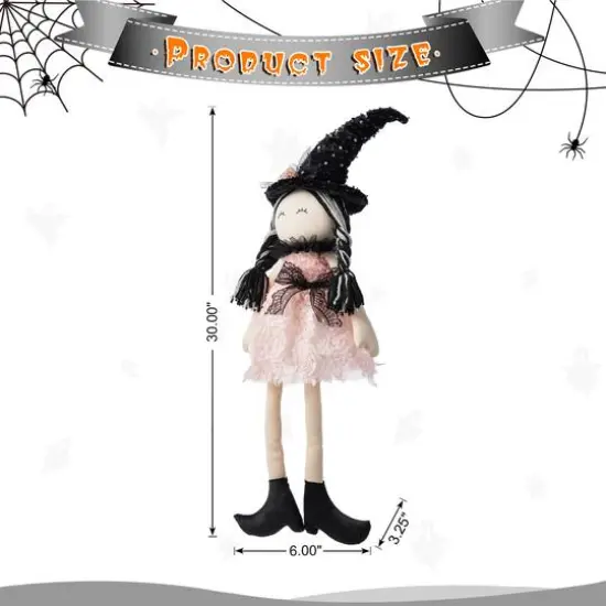 Glitzhome&reg; 29"H Halloween Pink Fabric Dressed Witch Sitter {9}