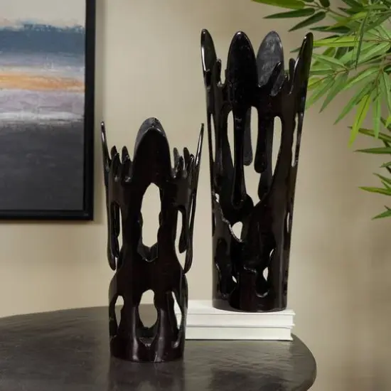 Black Contemporary Aluminum Drip Vase Set {4}