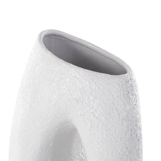 15" White Ceramic Abstract Textured Vase with Cutout Center {6}