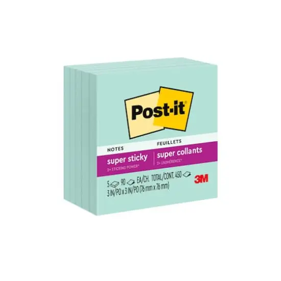 Post-it&reg; 3" x 3" Super Sticky Notes, 5 Pack Fresh Mint {1}