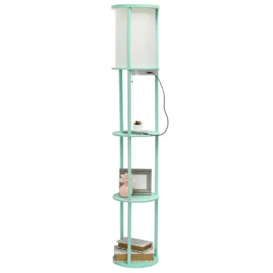 Simple Designs&trade; 62.5" Round Floor Lamp with 2 USB Ports and 1 Outlet Aqua {7}