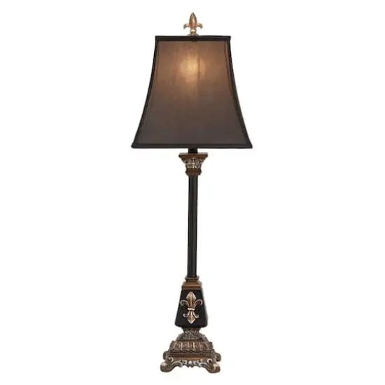 34.5" Tuscan Black Polystone Fleur-De-Lis Buffet Lamp {1}