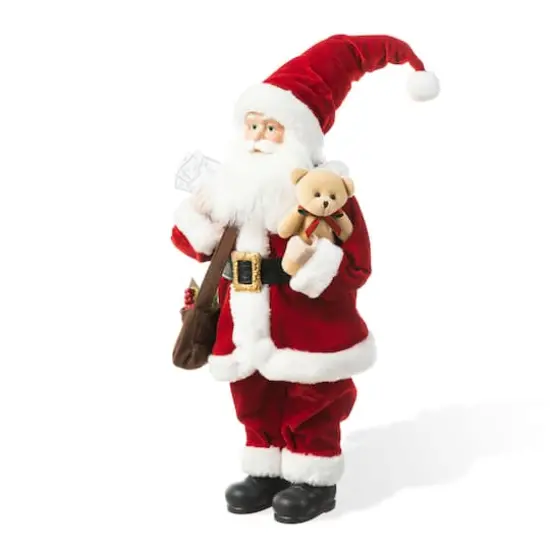 Glitzhome&reg; 18" Faux Fur Christmas Mail Santa Figurine {1}