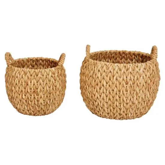 Hello Honey&reg; Beige Round Woven Water Hyacinth Basket with Handles Set {8}