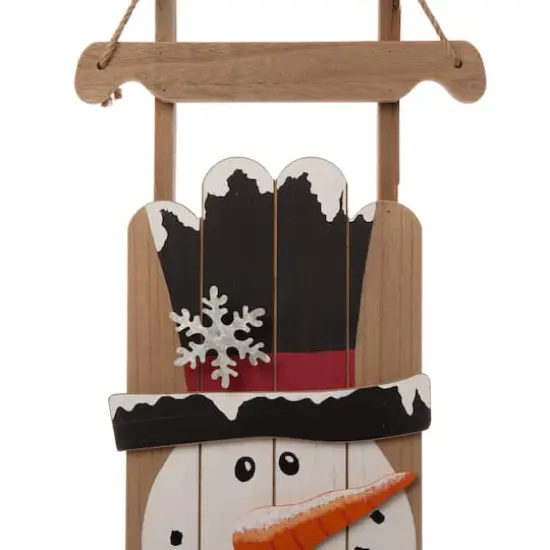 Glitzhome&reg; 3.5ft. Wooden Christmas Snowman Porch Sign {8}