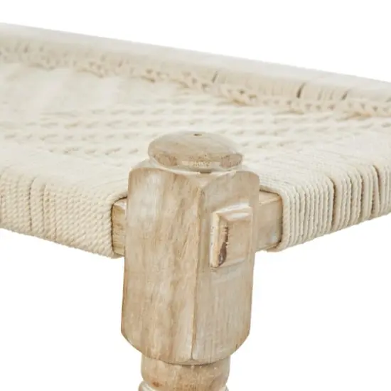Beige Cotton Handmade Woven Chevron Bench with Mango Wood Legs {7}