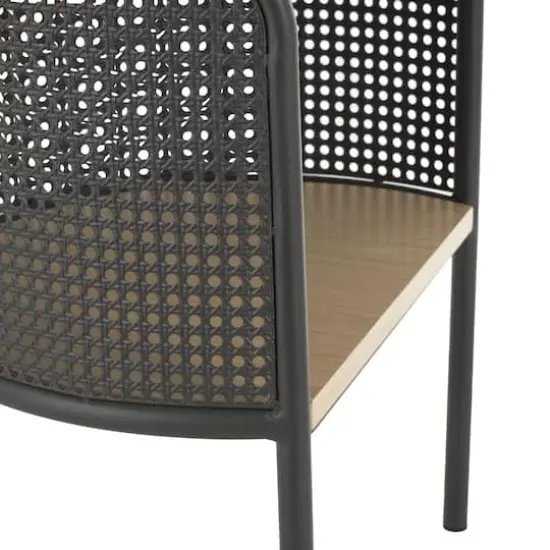 22.25" Light Brown Wooden Half-Moon Two-Toned 1-Shelf Accent Table with Mesh Back Panel {5}