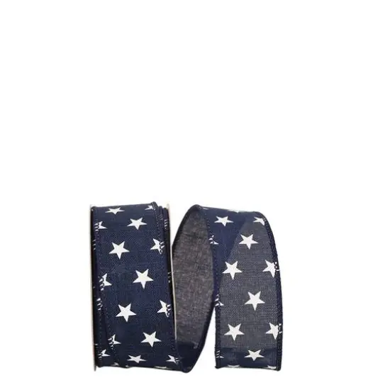 The Ribbon Roll 1.5" x 20yd. Linen Wired Stars Tossed Ribbon {1}