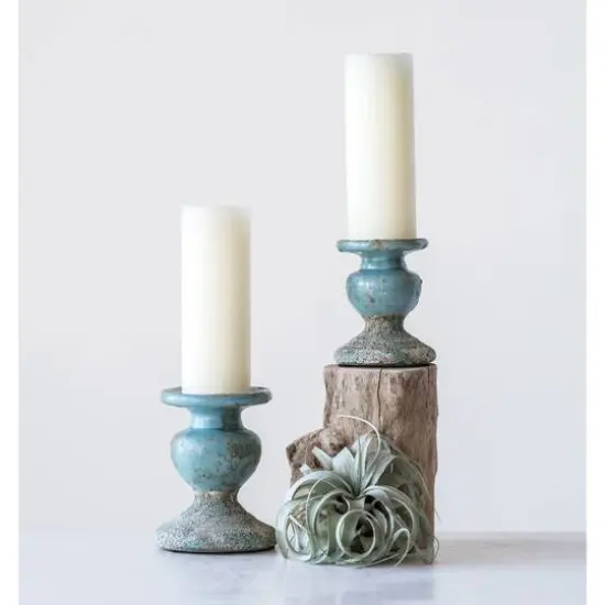 Hello Honey® 5" Distressed Blue Terracotta Pillar Candleholder {6}