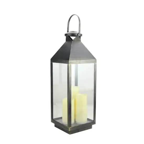 24" Gold Brushed Black Candle Lantern with 3 Flameless LED Candles {3}