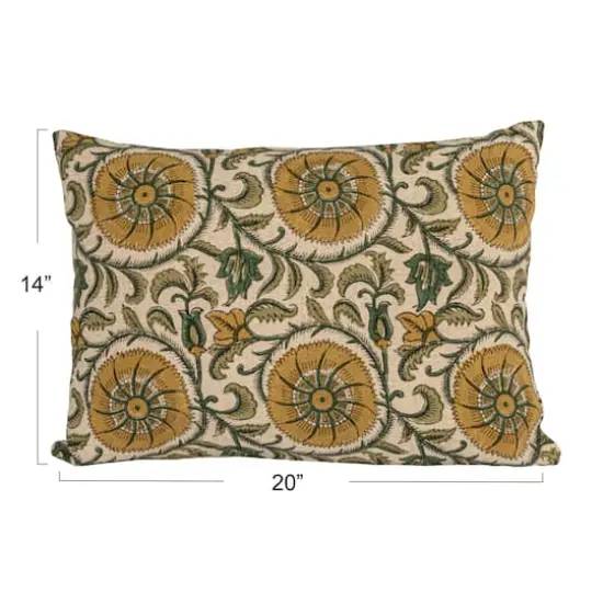 Hello Honey&reg; 20" x 14" Green & Yellow Verdant Charm Linen Lumbar Pillow {9}