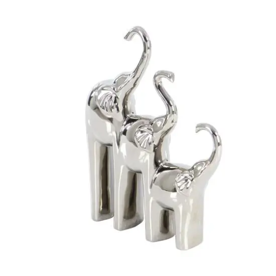 14" Silver Ceramic Contemporary Elephant Sculpture {6}