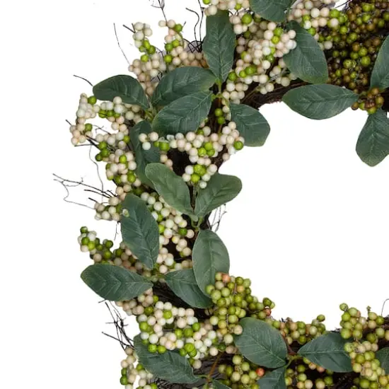 24" Green Berries & Leaves Twig Wreath {3}