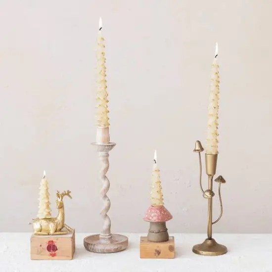 Hello Honey&reg; 11" Antique Gold Mushroom Metal Taper Candle Holder {3}