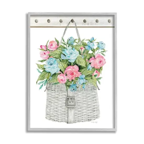Stupell Industries Blue And Pink Blooming Roses Spring Plant Basket Framed Giclee Art Gray {1}