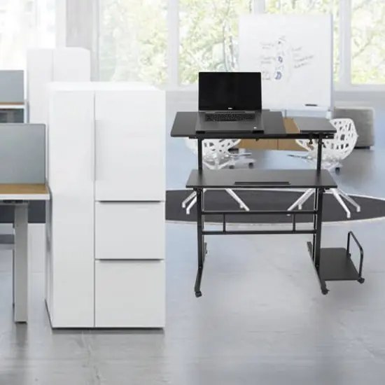 Mind Reader Black Mobile Sitting or Standing Desk {3}