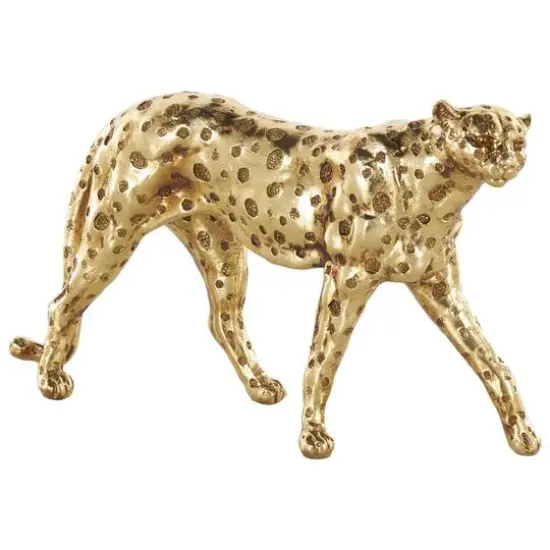 10" Gold Leopard Walking Sculpture with Textured Spots {1}