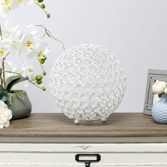 Lalia Home 10" Medium Metal Crystal Round Orb Table Lamp White {5}