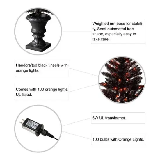 4ft. Pre-Lit Black Artificial Halloween Tree, LED Orange Lights {5}