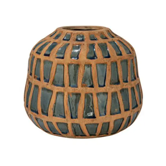Hello Honey&reg; 7.75" Natural & Blue Debossed Terra Cotta Vase {10}