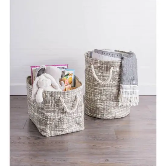 DII&reg; Large Stone Tweed Round Woven Paper Storage Basket {4}