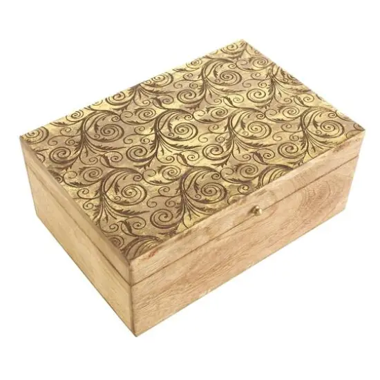 Brown & Gold Mango Wood Scroll Storage Box Set {7}