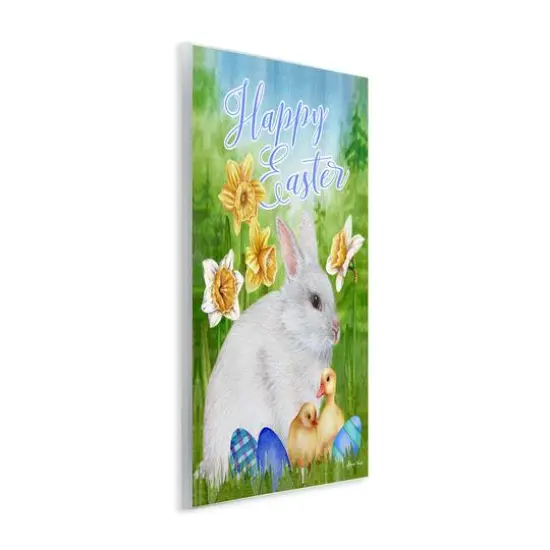 Stupell Industries Happy Easter Spring Bunny Rabbit Phrase Baby Chicks Wall Plaque Art {4}