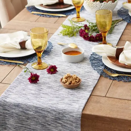 DII&reg; 108" Tonal Recycled Cotton Slubby Rib Table Runner Navy {7}