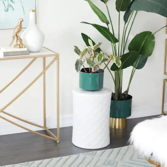 White Ceramic Contemporary Accent Table, 19" x 13" x 13" {9}