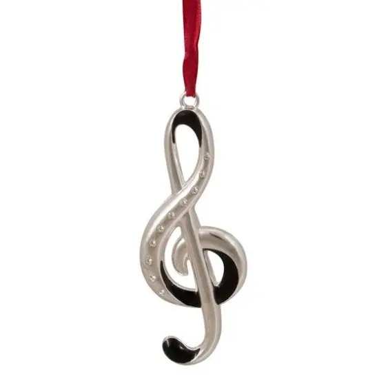 Silver Plated Clef Music Note Crystal Embellished Metal Ornament {1}