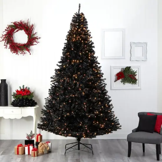 10ft. Pre-Lit Black Artificial Christmas Tree, Clear LED Lights {8}