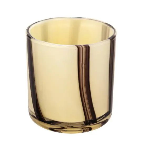 Hello Honey® 4" Striped Glass Votive Candle Holder Cream and Deep Purple {1}