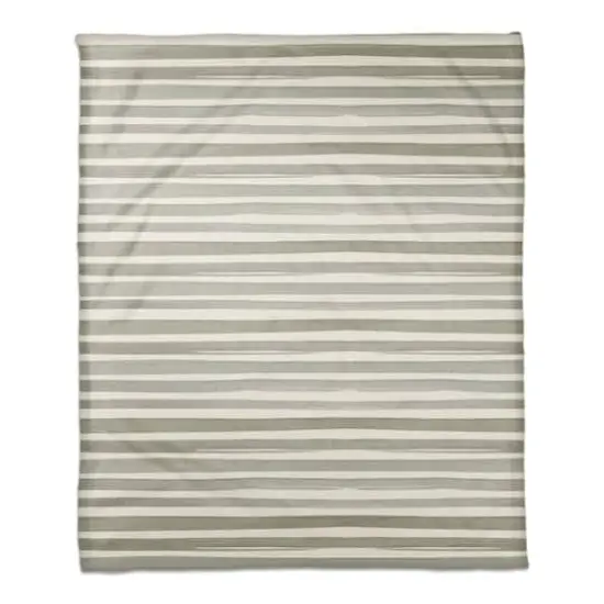 Watercolor Stripes Coral Fleece Blanket Green/White {1}
