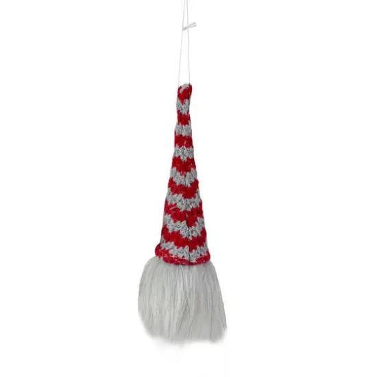 8" Red & Gray Knit Gnome Head LED Ornament {4}
