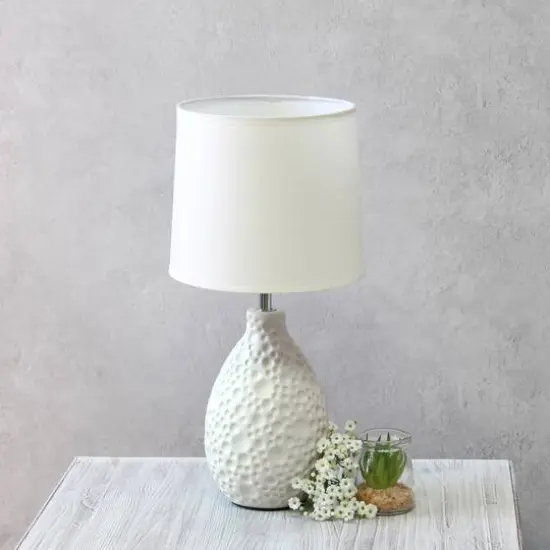 Simple Designs Textured Stucco Ceramic Oval Table Lamp White {5}