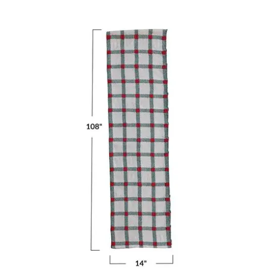 Hello Honey® 108" Green & Red Plaid Embroidered Cotton Table Runner {5}