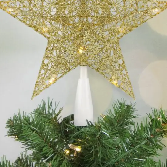 10" LED Lighted Gold Glittered Star Christmas Tree Topper, Warm White Lights {4}