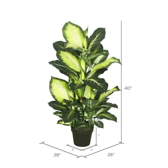 3.3ft. Potted Artificial Green & White Dumb Cane Tree {5}