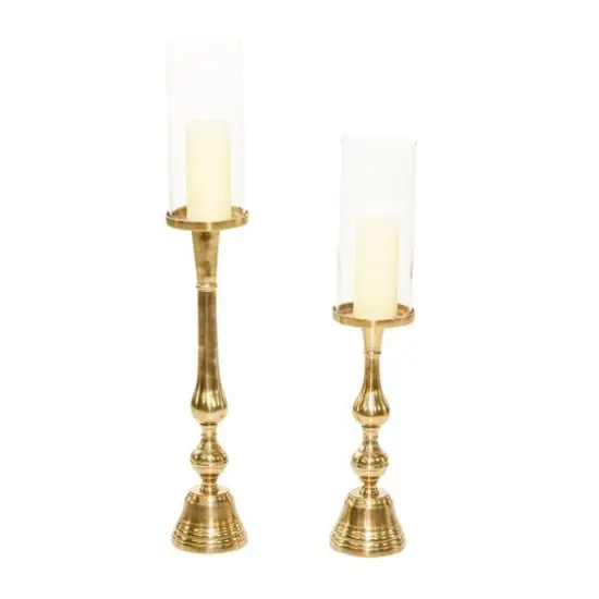 Gold Aluminum Traditional Candle Holder Set {1}