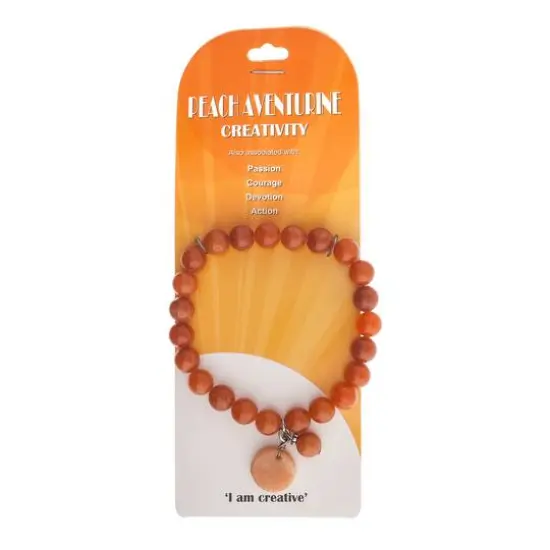 John Bead Peach Aventurine Round Bead Stretch Bracelet with Circle Charm {5}