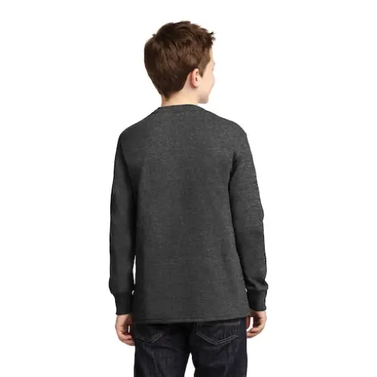 Port & Company&reg; Youth Long Sleeve Core Cotton T-Shirt Dark Heather Grey {5}