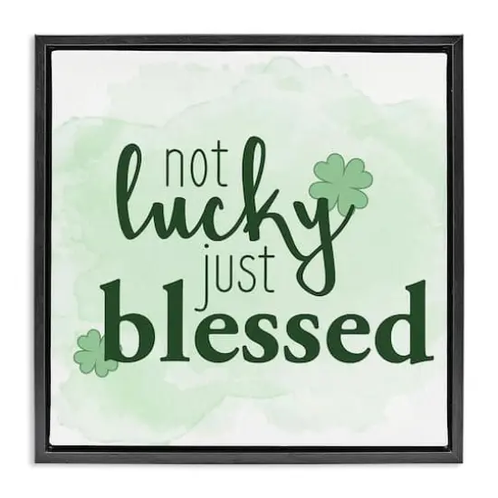 Stupell Industries Just Blessed Green Shamrocks Floater Framed Art Black {1}