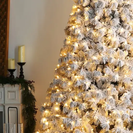 Glitzhome&reg; 9ft Pre-Lit Flocked Full Spruce Artificial Christmas Tree, Warm White LED Lights {5}