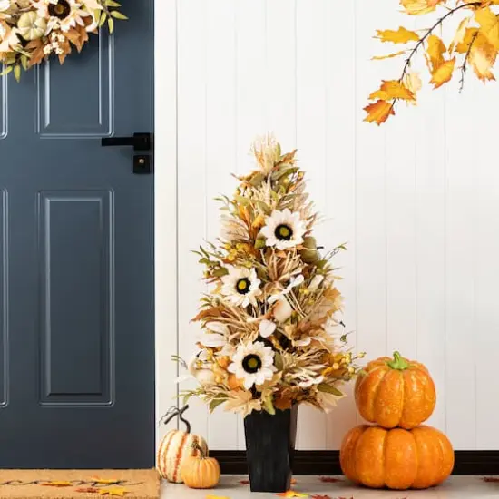 Glitzhome&reg; 36" Fall Neutral Sunflower, Pumpkin and Leaf Porch Tree {3}