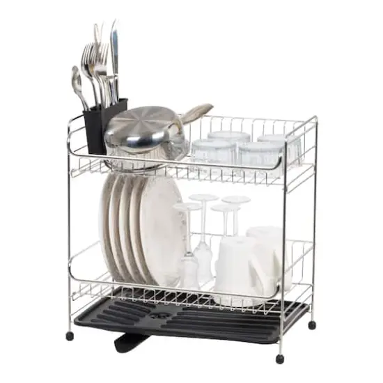 IRIS&reg; 15.75" Stainless Steel 2-Tier Dish Rack Black {10}