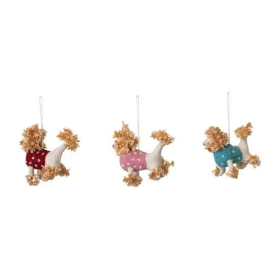 Hello Honey&reg; Handmade Wool Felt Poodle Ornaments with Polka Dot Sweaters Set {1}