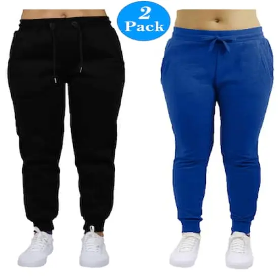 Galaxy by Harvic Women&rsquo;s Slim Fit Heavyweight Fleece-Lined Joggers 2 Pack Black/Blue {1}