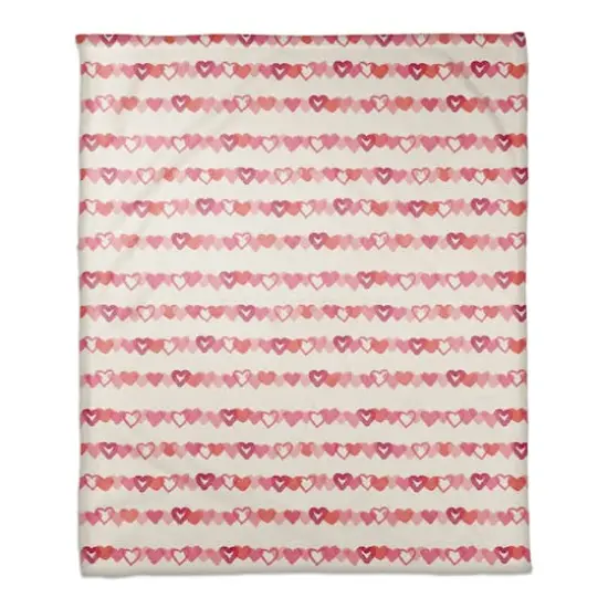 Watercolor Heart Stripes 50" x 60" Coral Fleece Blanket {1}